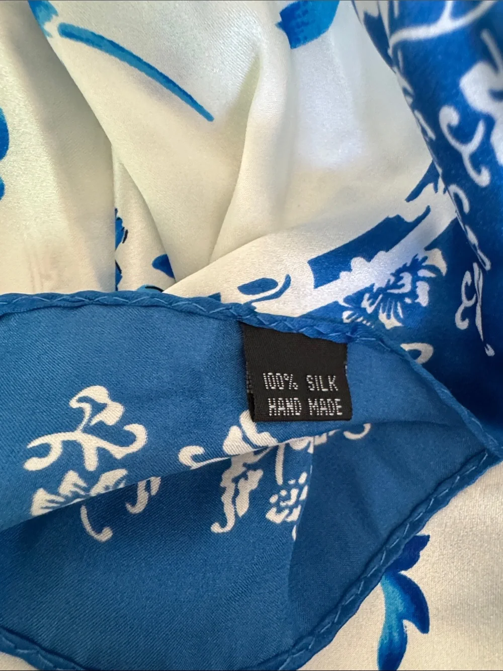100% Silk Chinoiserie Scarf Blue & White Porcelain Print